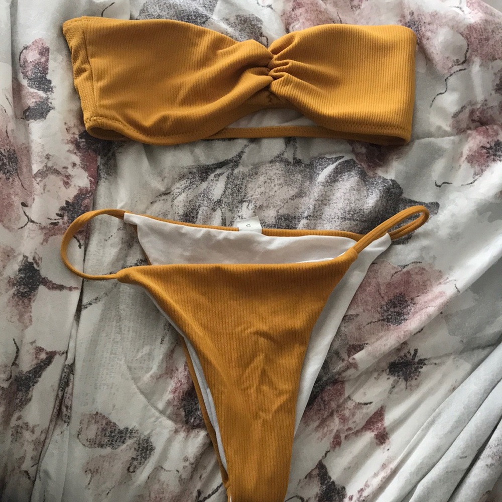 Zaful Yellow Ribbed Bikini